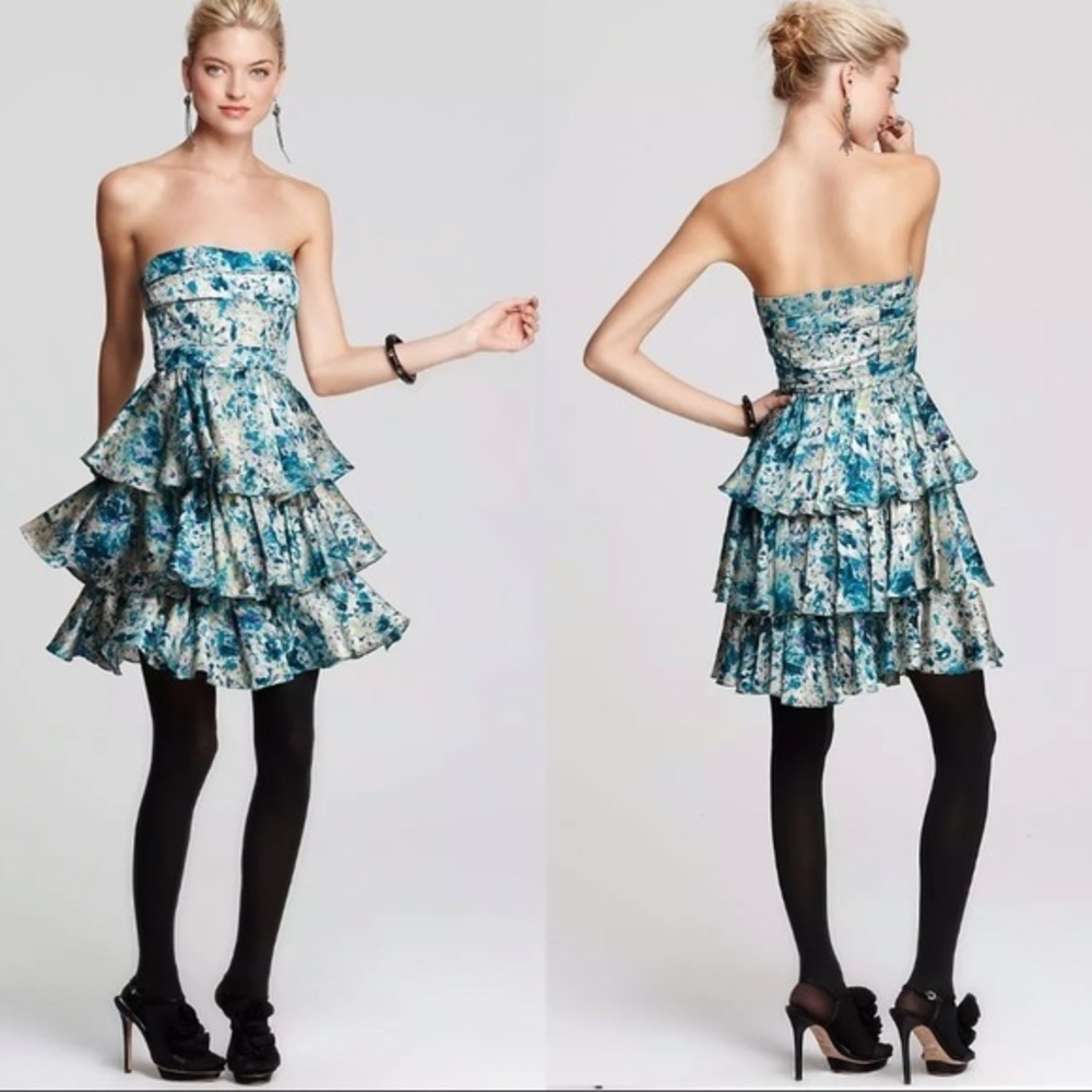 Cynthia Steffe Anne Bis Silk Jacquard Strapless Dress Size 4
